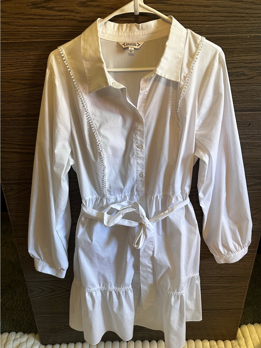 NWOT Nanette Lepore White Long Sleeve Tie-Waist Shirt Dress